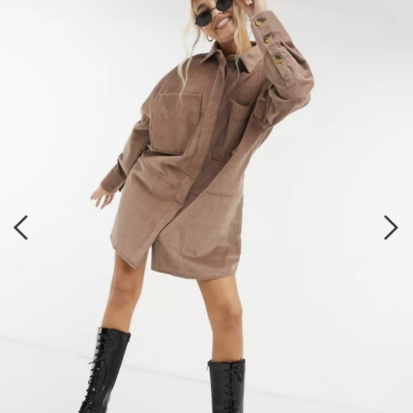 ASOS (Collusion) brown mini corduroy shirt dress - Picture 3 of 12